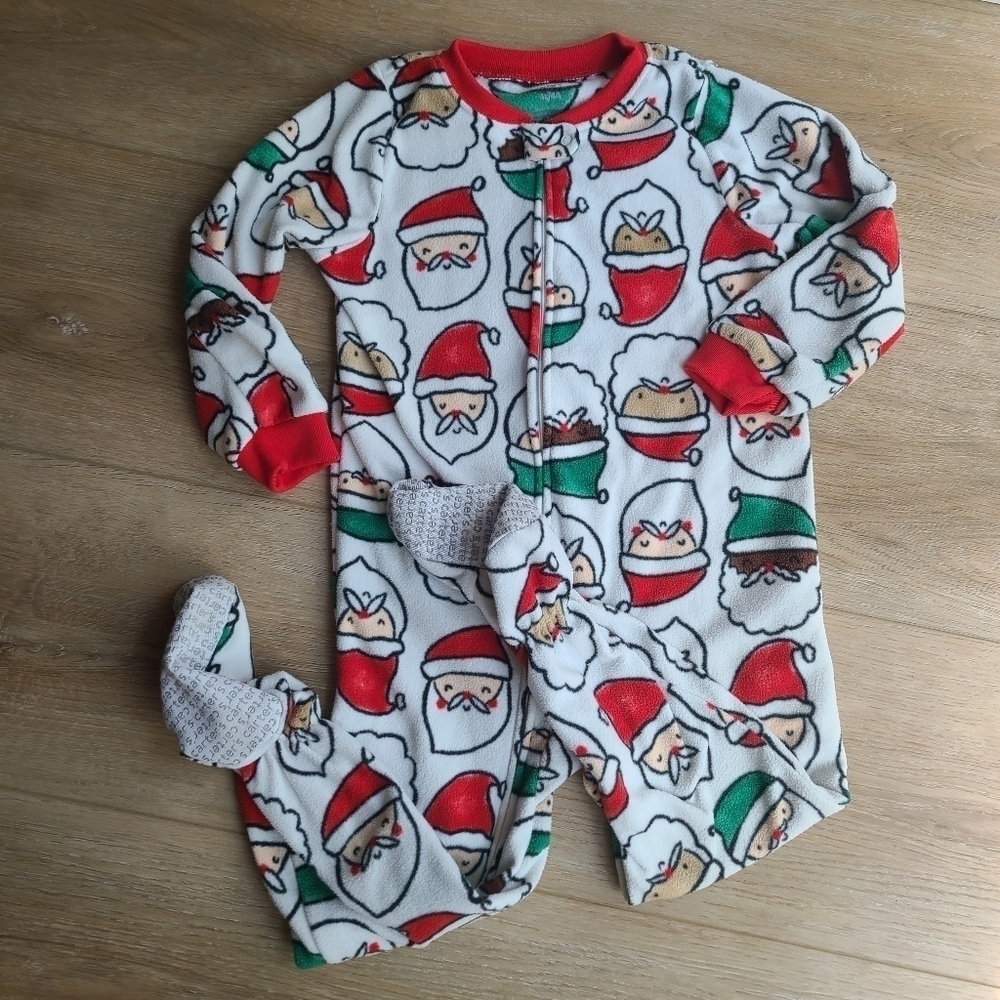 4T Fleece Santa Claus Christmas Footie Pajama unisex EUC Genderless
